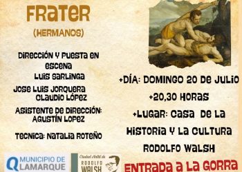 LAMARQUE: Se presentará la obra de teatro “Frater” en la sala Rodolfo Walsh