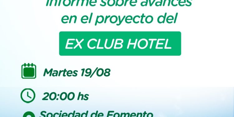VILLA VENTANA: Encuentro informativo sobre los avances en el predio del Club Hotel de la Ventana  La Secretaría de Turismo de Tornquist Municipio invita a la comunidad a participar de un encuentro informativo en el que se presentarán los avances de las acciones que se están llevando adelante en el predio del histórico Club Hotel de la Ventana.