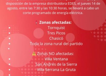 COMARCA SERRANA: CELT Informa corte programado de energía para el próximo jueves