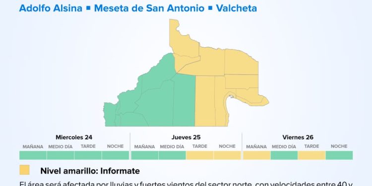 CHOELE CHOEL: ALERTA AMARILLA POR VIENTO Y LLUVIA  Zonas afectadas: Avellaneda - Pichi Mahuida - Este de El Cuy - General Roca - Costa de Adolfo Alsina - Costa de San Antonio - Conesa - Meseta de Adolfo Alsina - Meseta de San Antonio - Valcheta