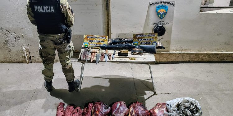 Caza ilegal: secuestran arma, municiones y carne de guanaco en operativo rural  En la tarde del domingo, la Brigada Rural de la Policía de Río Negro con asiento en Lamarque, se encontraba realizando tareas de prevención sobre ruta provincial 4, a 56 kilómetros de Pomona, cuando detectó un vehículo tipo camioneta que, al advertir la presencia policial, realizó maniobras evasivas y emprendió la huida hacia zona de campos.