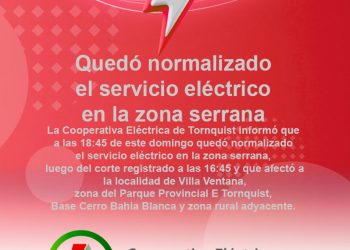 TORNQUUIST: Quedó normalizado el servicio eléctrico en la zona serrana