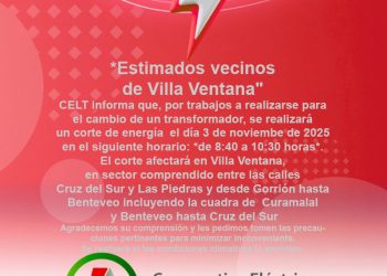 VILLA VENTANA: Corte programado de energía