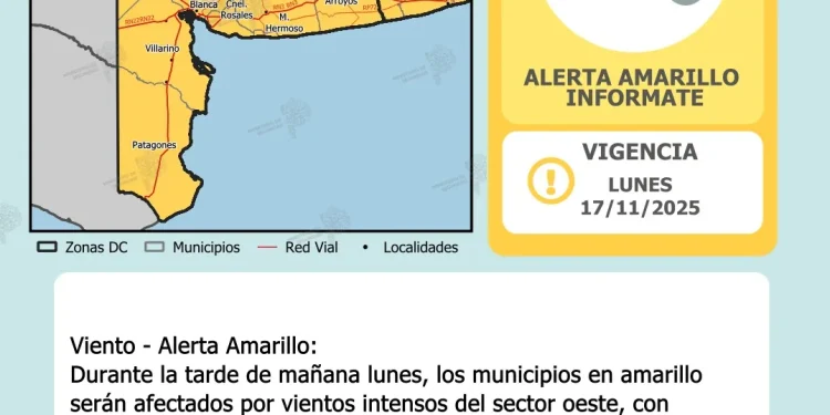 BAHIA BLANCA: Alerta amarilla por fuertes vientos emitida por el Servicio Meteorológico Nacional para Bahía Blanca y la zona