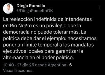 Reelección indefinida de intendentes en Río Negro: Diego Ramello abrió el debate.