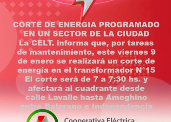 TORNQUIST: Corte programado de energía en un sector de la ciudad