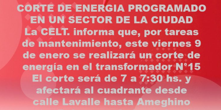 TORNQUIST: Corte programado de energía en un sector de la ciudad