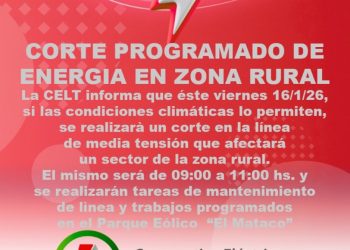 COMARCA SERRANA: Corte programado de energía en un sector de la zona rural