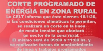 COMARCA SERRANA: Corte programado de energía en un sector de la zona rural