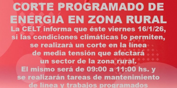 COMARCA SERRANA: Corte programado de energía en un sector de la zona rural