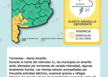 COMARCA SERRANA: Alerta amarilla por tormentas