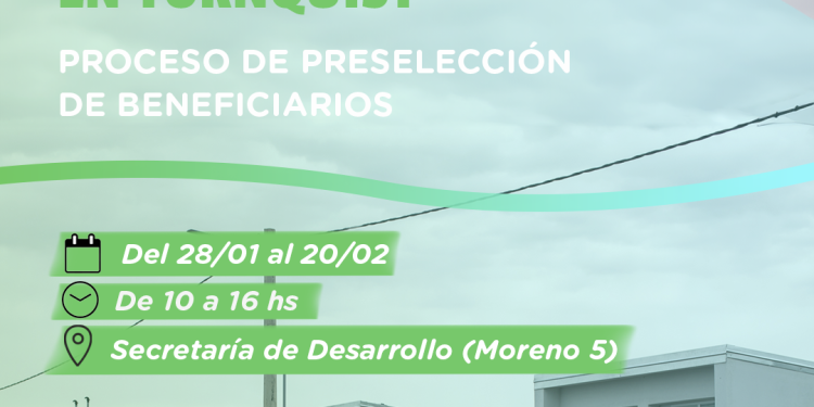 TORNQUIST: Vence el lunes 23 la inscripción para las 38 viviendas  Tornquist Municipio recuerda que, hasta este lunes 23 de febrero, continúa abierta la inscripción al proceso de preselección de beneficiarios del programa “Construcción de 38 viviendas en la localidad de Tornquist, Partido de Tornquist”.