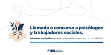 BAHIA BLANCA: La Secretaría de Salud busca psicólogos y trabajadores sociales