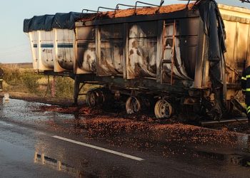 Incendio en la batea de un camión sobre Ruta Nacional 22
