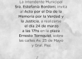 TORNQUIST: Invitación al acto del Día de la Memoria por la Verdad y la Justicia