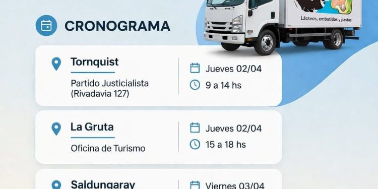 TORNQUIST: El camión de «ALIMENCOOP» llega al distrito  El Partido Justicialista de Tornquist anuncia el arribo del camión de la cooperativa Alimencoop, que recorrerá diversas localidades del distrito ofreciendo productos de primera necesidad a precios populares.