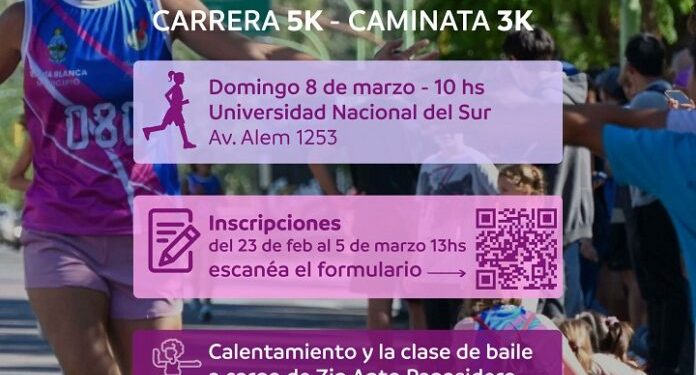 BAHIA BLANCA: Carrera de la Mujer 2026  El próximo domingo se llevará a cabo la tradicional Carrera de la Mujer “Homenaje a Elsa Strizzi”, en el marco del Día Internacional de la Mujer Trabajadora.