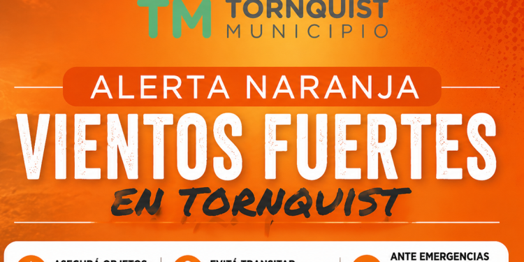 TORNQUIST: Comunicado del Municipio sobre el alerta naranja en el distrito  Tornquist Municipio informa que el Servicio Meteorológico Nacional emitió una alerta naranja por vientos fuertes para este domingo 26 de abril, que abarca al distrito y gran parte del sudoeste de la provincia de Buenos Aires.