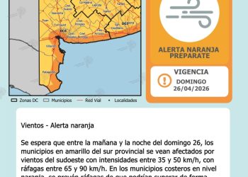 BAHIA BLANCA: EMIRTEN UN ALERTA NARANJA POR VIENTOS INTENSOS PARA EL DOMINGO