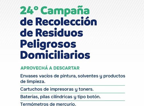 BAHIA BLANCA: Recolección de Residuos Peligrosos Domiciliarios  Este sábado se realizará una nueva edición de la jornada de Recolección de Residuos Peligrosos Domiciliarios.