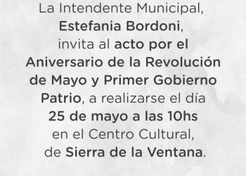 SIERRA DE LA VENTANA: Cambio de horario del acto por el Aniversario de la Revolución de Mayo