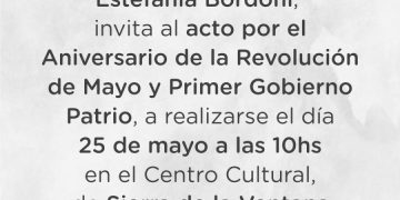 SIERRA DE LA VENTANA: Cambio de horario del acto por el Aniversario de la Revolución de Mayo