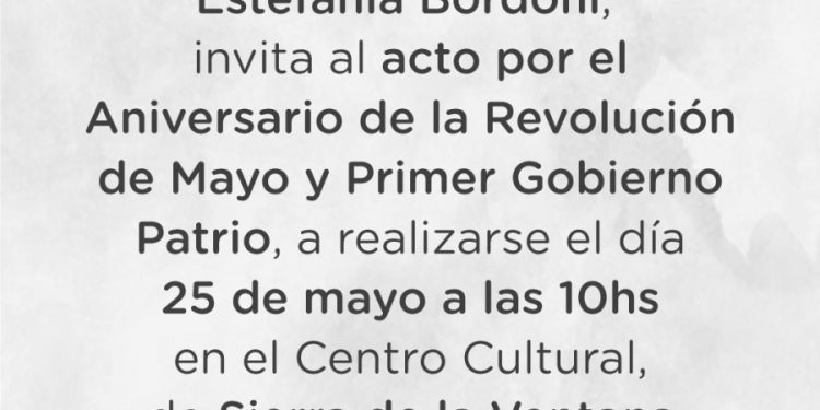 SIERRA DE LA VENTANA: Cambio de horario del acto por el Aniversario de la Revolución de Mayo