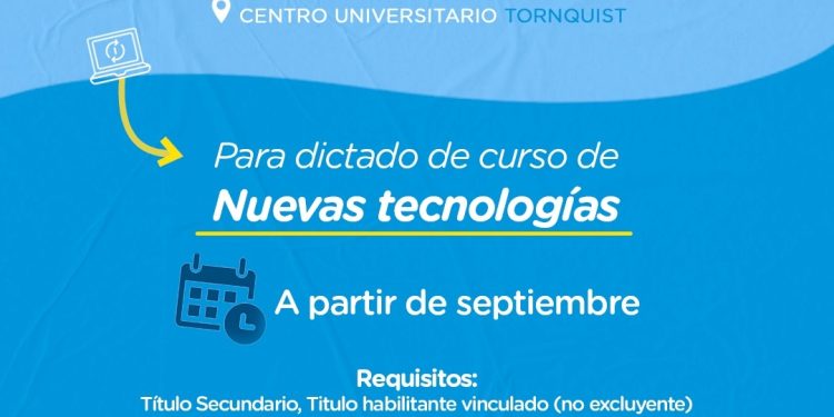 TORNQUIST: Convocatoria a talleristas profesionales para curso en el Centro Universitario Tornquist  El Centro Universitario Tornquist abrió una convocatoria a talleristas profesionales para brindar un curso de Nuevas Tecnologías para personas mayores.