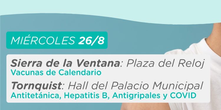 SIERRA DE LA VENTANA Y TORNQUIST: Miércoles 26 Jornadas de vacunación itinerante  En el marco del Día del Vacunador, este miércoles 26, de 9 a 12 hs, se realizará una jornada de vacunación itinerante en dos localidades del distrito.