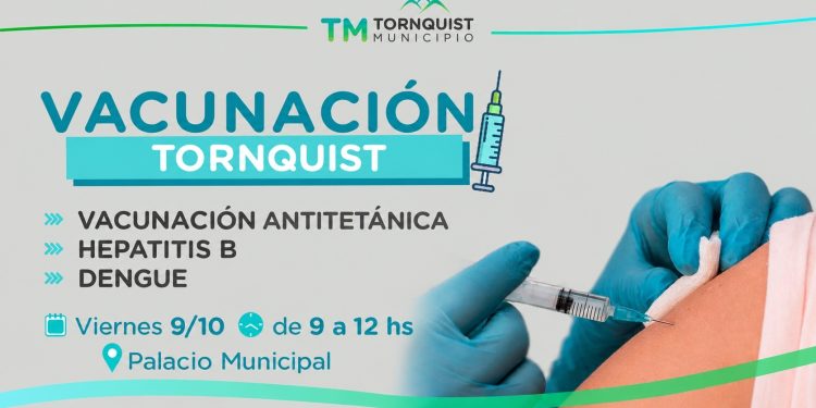 TORNQUIST: Este viernes habrá vacunación itinerante en el hall del Palacio Municipal  Este viernes 9 de octubre, la Secretaría de Salud llevará adelante una jornada de vacunación itinerante en el hall del Palacio Municipal de Tornquist.