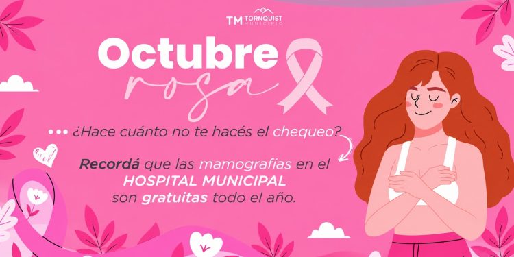 TORNQUIST: Octubre Rosa: la prevención del cáncer de mama se sostiene durante todo el año  En el marco de Octubre Rosa, mes de concientización y prevención del cáncer de mama, la Secretaría de Salud de Tornquist Municipio refuerza la importancia de realizar los controles periódicos y recuerda que el acceso a la mamografía está disponible durante todo el año en el Hospital Municipal.