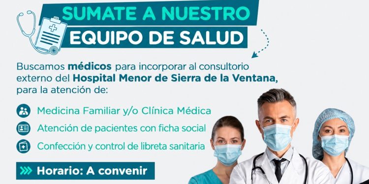 Convocatoria de médicos para desempeñarse en el hospital de Sierra de la Ventana La Secretaría de Salud de Tornquist Municipio, abrió una convocatoria para incorporar médicos/as para desempeñarse en el Hospital Menor de Sierra de la Ventana.
