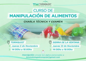 Tornquist y Sierra de la Ventana tendrán nuevas fechas del Taller de Manipulación Higiénica de Alimentos