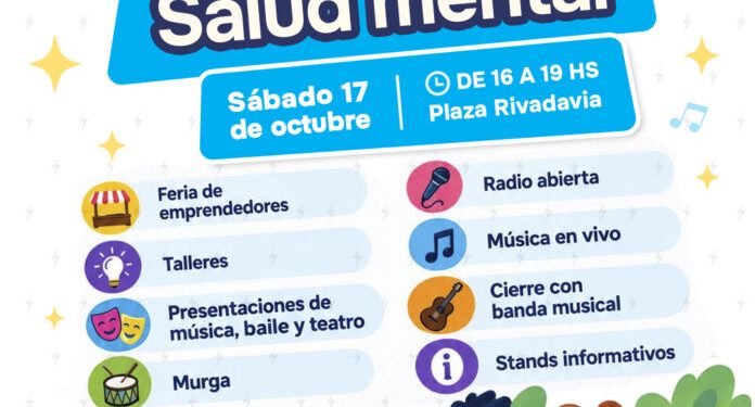 BAHIA BLANCA: Con actividades para toda la comunidad, el Municipio organiza un festival por el Día Mundial de la Salud Mental  En el marco del Día de la Salud Mental, y bajo la línea de trabajo que el Municipio viene implementando a través de su programa Hablemos, el sábado 17 se llevará a cabo un festival de Salud Mental abierto a toda la comunidad.